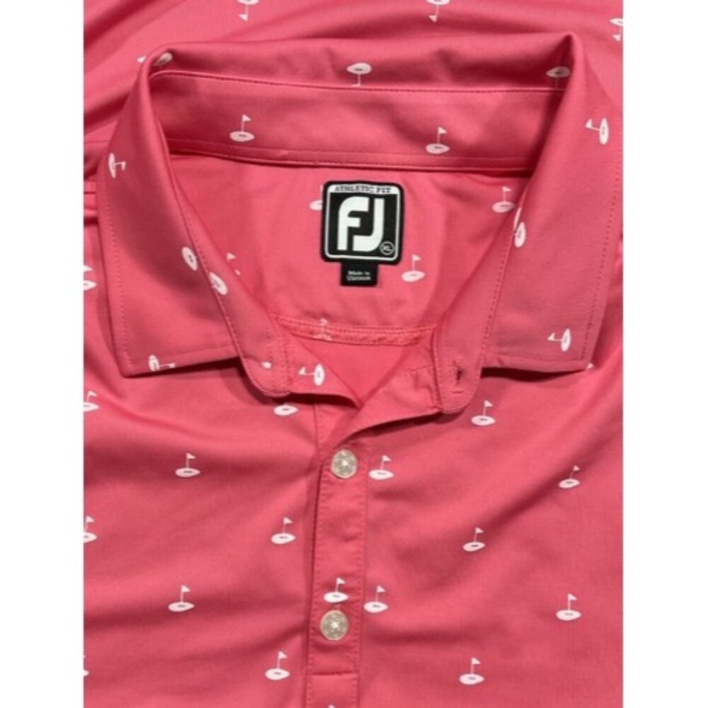 FootJoy Men’s 18 Holes Print Short Sleeve Athletic Fit Polo Shirt Pink Size XL